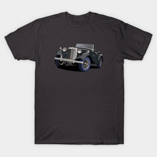 MG TC T-Type classic car in black T-Shirt by Webazoot